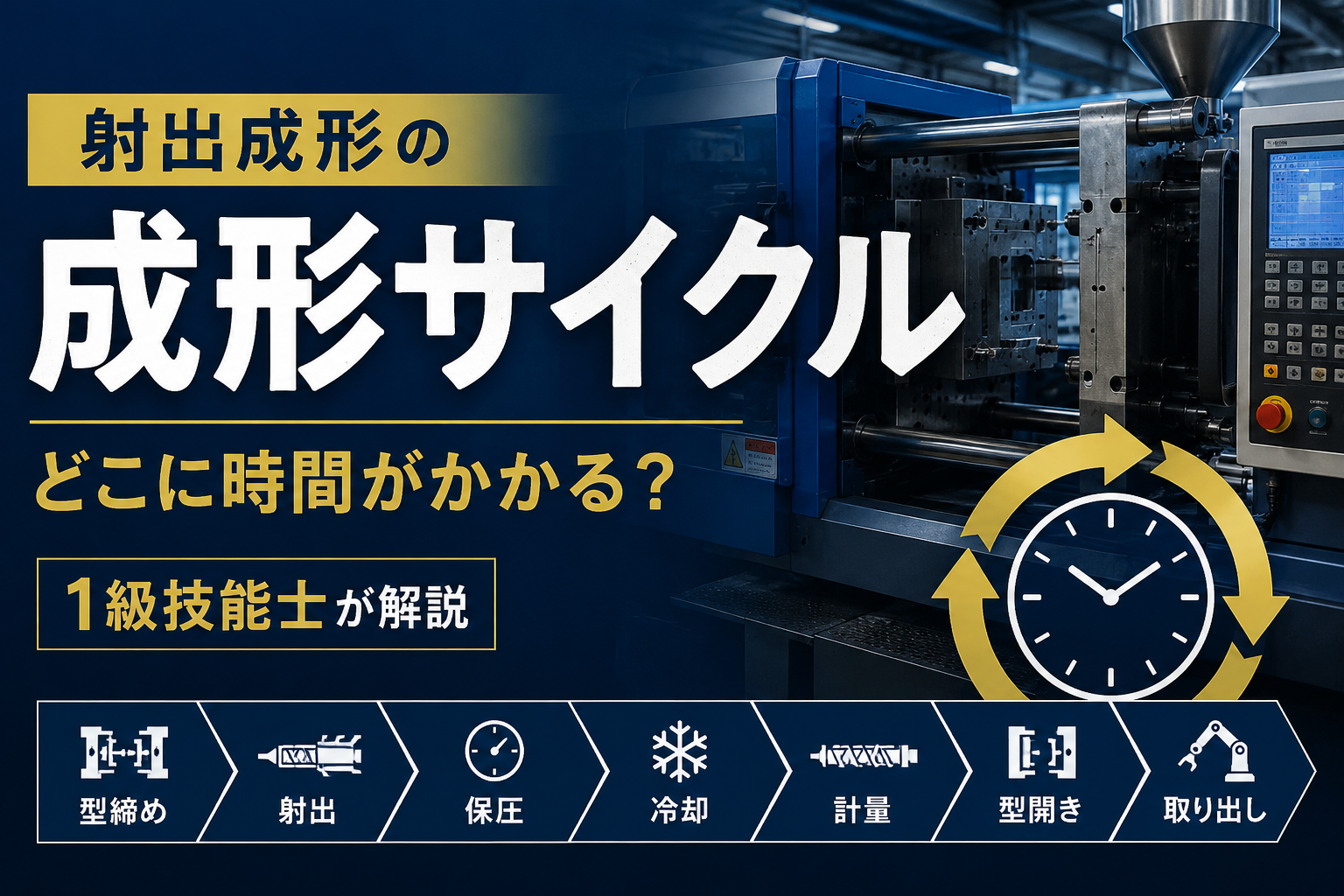 射出成形機と成形サイクルの流れを表したアイキャッチ画像
